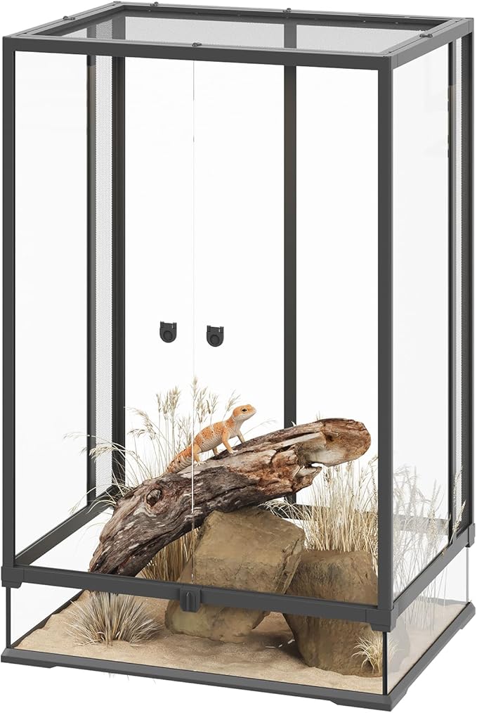 Erinnyees 67 Gallon Reptile Terrarium with Top Screen Ventilation, Snake Habitat with Heating Pad Space, Front Opening Reptile Vivarium with Sliding Cable Outlet for Snakes, Leopard Geckos, Turtles