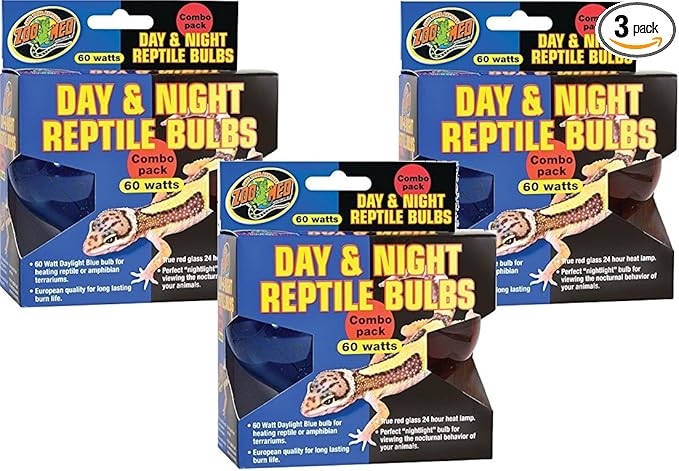 (3 Packages ) Zoo Med Day and Night Reptile 60 Watt Bulbs, Combo Pack