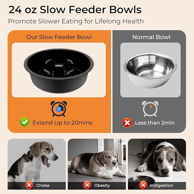 URPOWER Mess Proof Elevated Dog Bowls, High Wall Splash Guard Design, 4 Height Adjustable Raised Bowl Stand, 2 Stainless Steel Bowls, Non-Slip Food Water Set for Small, Medium Dogs