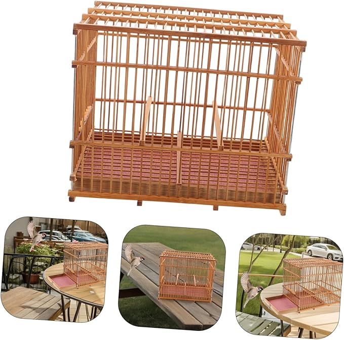 Toyvian Lightweight Bamboo Bird Cage for Small Birds Portable Woven Canary Carrier Handle for Indoor and Outdoor Travel Sturdy Design for Parakeets and Budgies