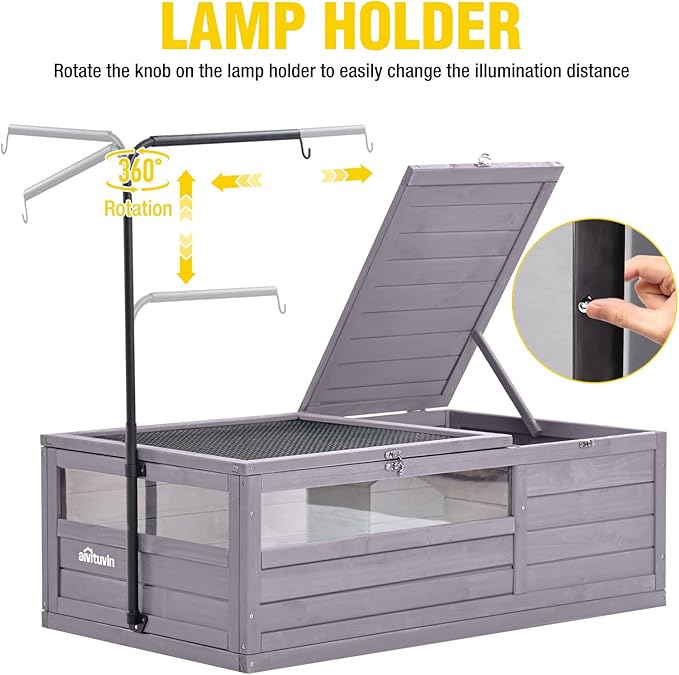 AIvituvin Tortoise Habitat House Indoor, Wooden Tortoise House Reptile Enclosure Outdoor Amphibians Cage for Gecko Lizard Snake