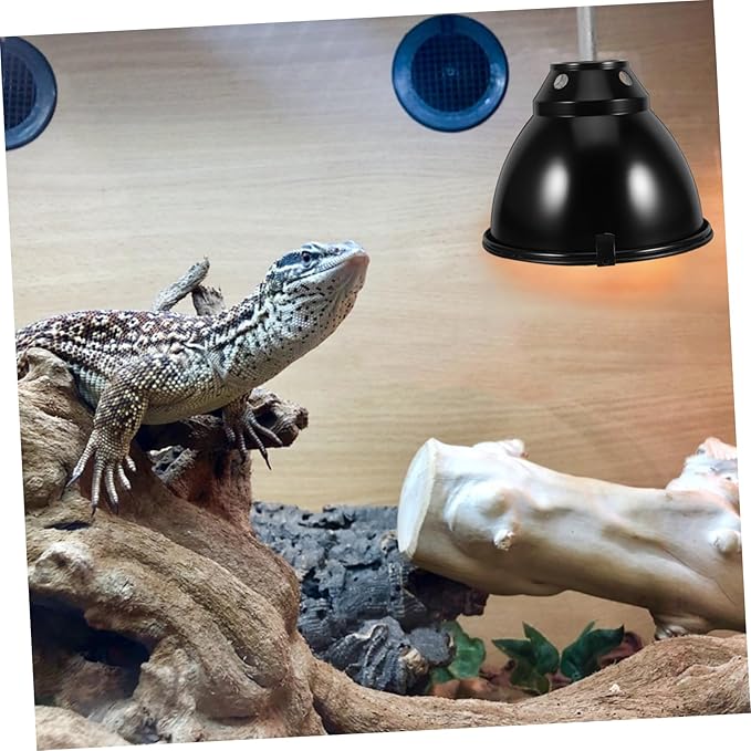 1 Set Reptile Light Fixture, Aluminum Heat Lamp Shade, Anti-Scald Protection Cover for Basking Bulbs, UV UVB Dome Light Guard for Lizards, Tortoise Habitat, Terrarium Tank Accessories, Black