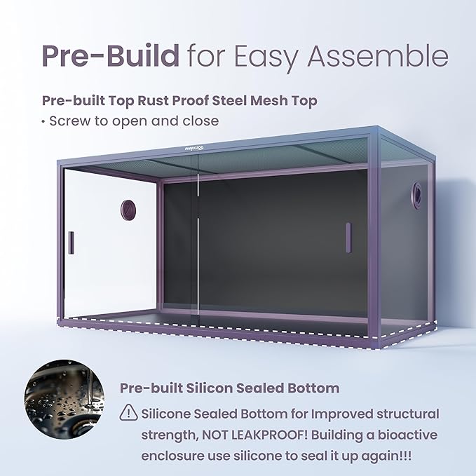 Phailozoo 120 Gallon Bearded Dragon Tank,48" x 24" x 24" Reptile Tank with Sliding Door Top Screen Ventilation, Front Opening Reptile Enclosure for Easy Maintenance