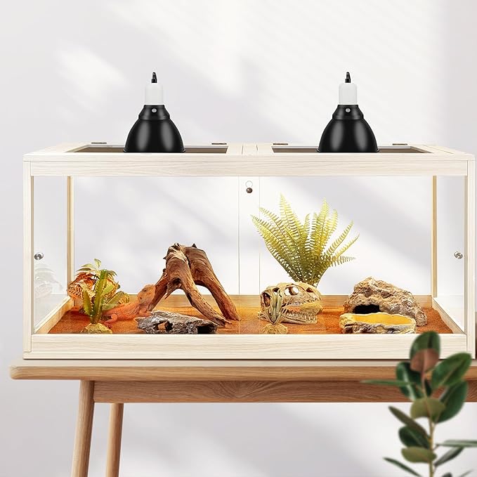 PROLEE Reptile Tank, 82 Gallon Beard Dragon Tank, Tempered Glass Reptile Encloure and Snake Tank with Locking Design for Lizard,Gecko,Chameleon (48"X19.5"X19.5",Oak)