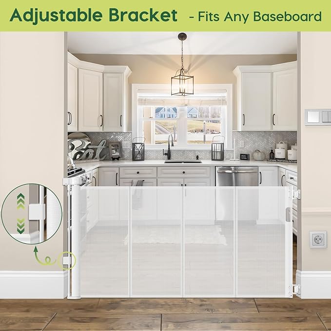 Reinforced 55" Wide Retractable Baby Gates for Doorways to Prevent Crawling Under, Outdoor Retractable Gate, Mesh Child Safety Gates for Toddlers, Indoor/Outdoor Baby Gate for Deck/Porch/Patio, White