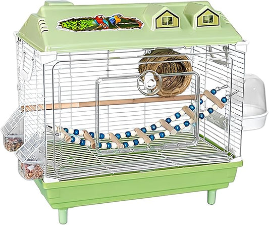 Parakeet Bird Cage, Clear Portable Cockatiel Carrier, Medium Bird with Wooden Perch, Acrylic Lightweight with Removable Tray, Pet with Travel Handle, Indoor Cage for Conures Macaws