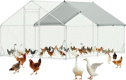 Assark Large Metal Chicken Coop,10x13 FT Walk in Chicken Runs with Cover for 20 Chickens,Hen House Enclosure with Security Lock, Outdoor Duck Rabbit Cage Poultry Pens for Backyard,Farm,Yard