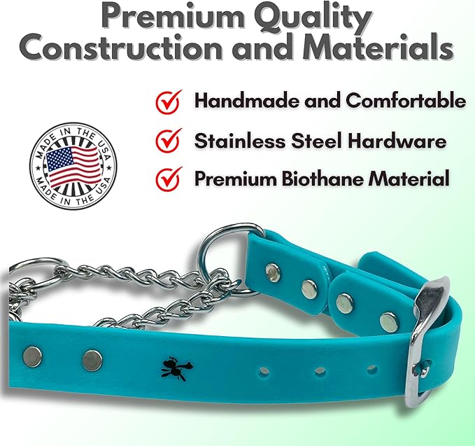 Martingale Collar for Dogs, Biothane, Stainless Steel Hardware, No Pull, Made in The USA, Professional Grade, XS, Teal