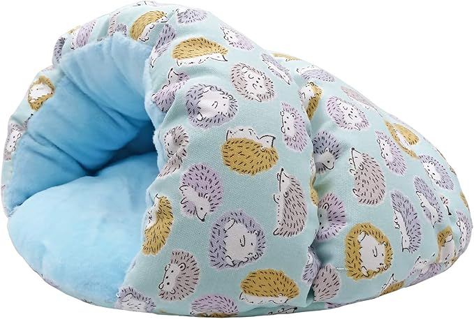 Handmade Portable Sleeping Bag Pouch Hideout Cave Habitat for Hedgehog Guinea Pig Hamster Ferret Squirrel Small Pet Animals Bed Nest House Cage Accessory (Blue)