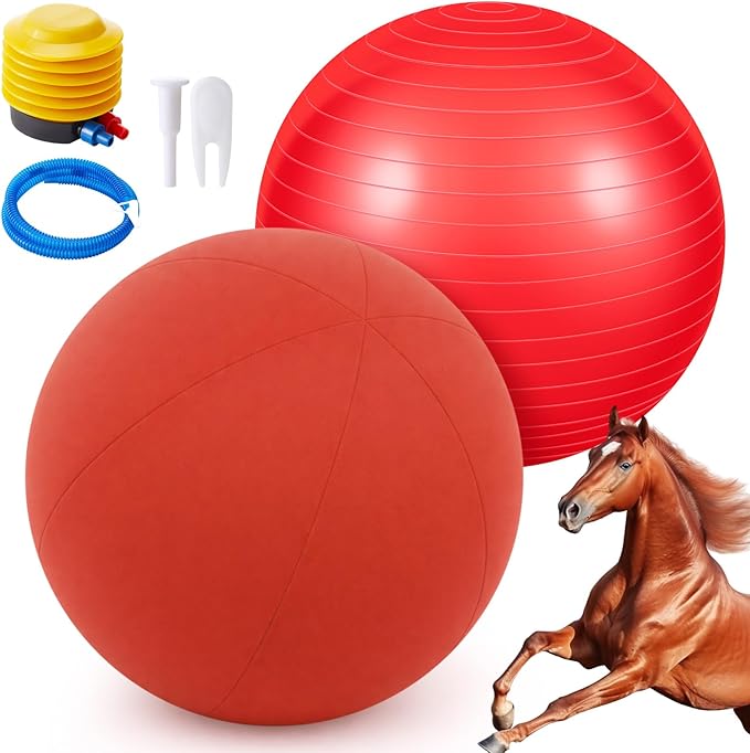 40 Inch Giant Herding Ball with Ball Cover Anti Burst Please Watch VCR for How to Inflation Horse Toys for Horses Entertainment Play, Pump Included(Classic, Red)