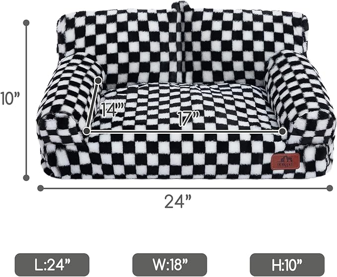 Hollypet Fluffy Dog Cat Bed Pet Couch Beds Plush Soft Warming Washable Puppy Bed for Small Medium Dogs and Large Cats, Black and White, 24" L x 18" W x 10" Th