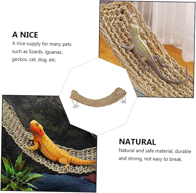 1pc Lizard Hammock Crested Gecko Hammock Pet Sea Grass Mat Lizard Reptile Hammock Lizard Lounger Hammock Small Animals Woven Lizard Tank Accessories Reptisoil Crawl The Bed Seaweed