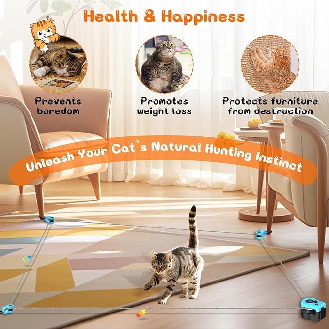 Upgraded Interactive Cat Toy for Indoor, Automatic & Remote Control Cat Chase Toy with Feather Mouse Lure, Adjustable Speed Track, Rechargeable Self-Play Exercise Toy for Bored Cats & Kittens (Blue) - Image 5