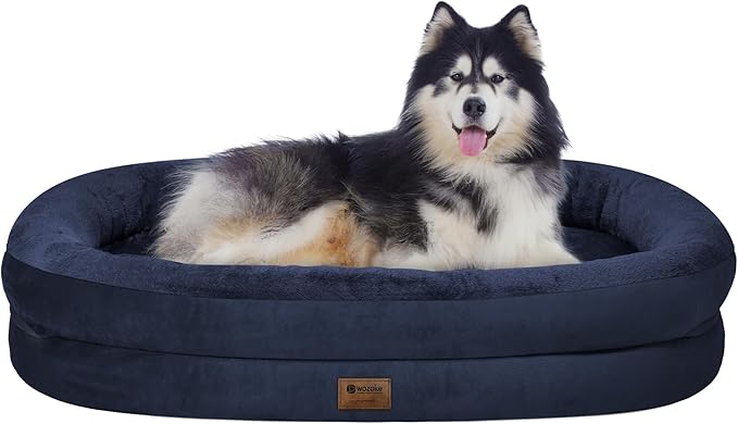 Orthopedic Dog Bed for Extra Large Dogs, XL Waterproof Dog Bed with Bolsters, Supportive Egg Crate Foam Pet Couch Bed with Removable Washable Cover & Non-Slip Bottom, Navy