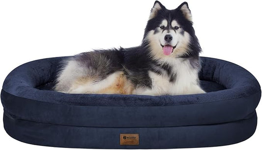 Orthopedic Dog Bed for Extra Large Dogs, XL Waterproof Dog Bed with Bolsters, Supportive Egg Crate Foam Pet Couch Bed with Removable Washable Cover & Non-Slip Bottom, Navy