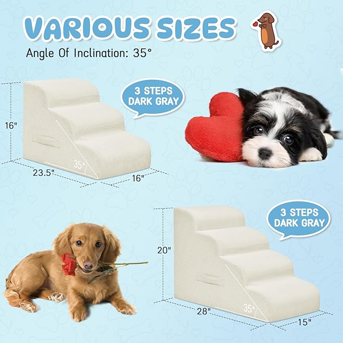 Mesa Lemon Dog Steps for Small Dogs, 4-Step Pet Ramp Stairs for High Beds and Sofa, Non-Slip Pet Stairs for Small Dogs and Cats, Removable and Easy to Clean Cover, Coffee