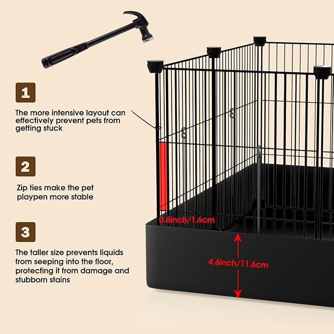 20 Panels Small Animal Playpen with Removable Top Cover & Waterproof Mat - Durable Metal Wire Yard Fence for Guinea Pigs, Rabbits, Kittens, Puppies, Hamsters - Indoor & Outdoor Pet Cage with Roof