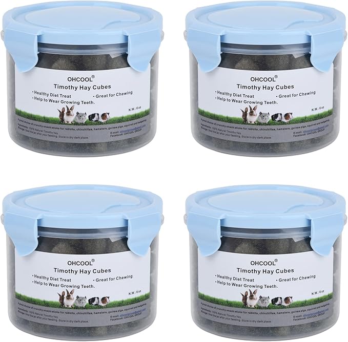 Timothy Hay Cubes 24 oz (4 * 6oz) -100% Natural Timothy Hay Made Pellets for Rabbits Tortoise Guinea Pig