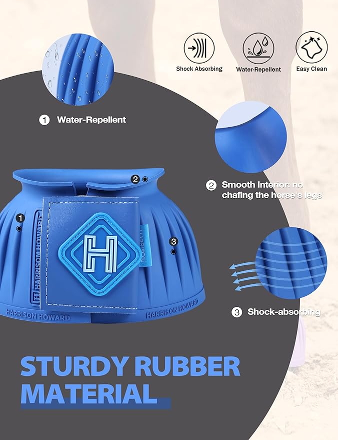 Harrison Howard Rubber Pull-on Bell Boots with Fleece Lining and Touch-Close Tapes Hoof Overreach Protection for Horses