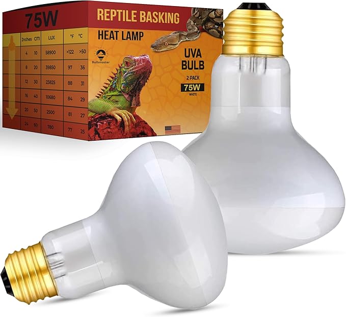 75 Watts UVA Reptile Heat Lamp Bulbs Basking Light for Reptiles and Amphibian, Basking Light for Bearded Dragon, UVA Reptile Light Bulb E26 Base 2 Pack