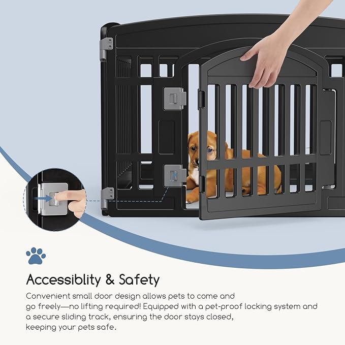 DUMOS Dog Playpen 6 Panels 24" Plastic Exercise Fence Pen with Door Small Puppy, Medium Dogs Animal Pet for Outdoor, Garden, Yard, RV Camping(Black)