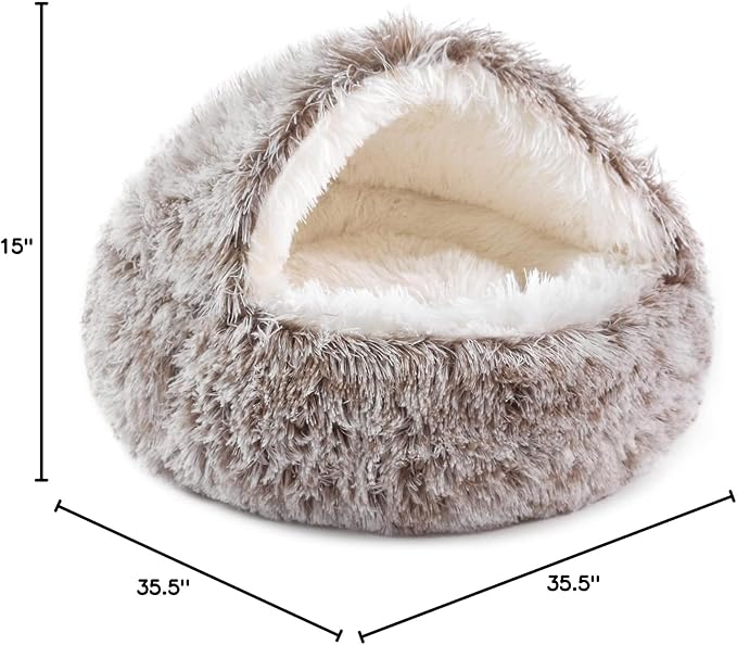 NOYAL Round Hooded Donut Dog Bed for Small & Medium Pets - Plush Fluffy Anti-Anxiety Cat Cave Bed with Cover