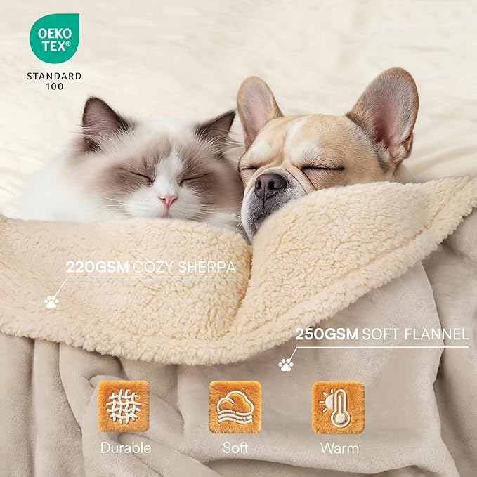 Waterproof Pet Blanket, Liquid Pee Proof Dog Blanket for Sofa Bed Couch, Reversible Sherpa Fleece Furniture Protector Cover for Small Medium Large Dogs Cats, Grey Beige Medium（57" x 40"）