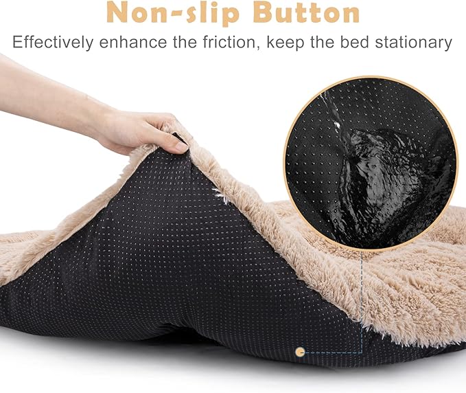 JOEJOY Large Dog Bed Crate Pad, Deluxe Plush Washable Dog Beds Fulffy Soft Kennel Pad Anti-Slip Pet Sleeping Mat for Extra Large Medium Small Dogs, 40" x 27", Beige