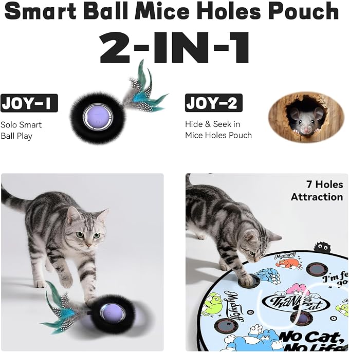 Interactive Cat Toy, Motion Activated Ball & 7 Holes Maze Hide and Seek Mat - Image 2