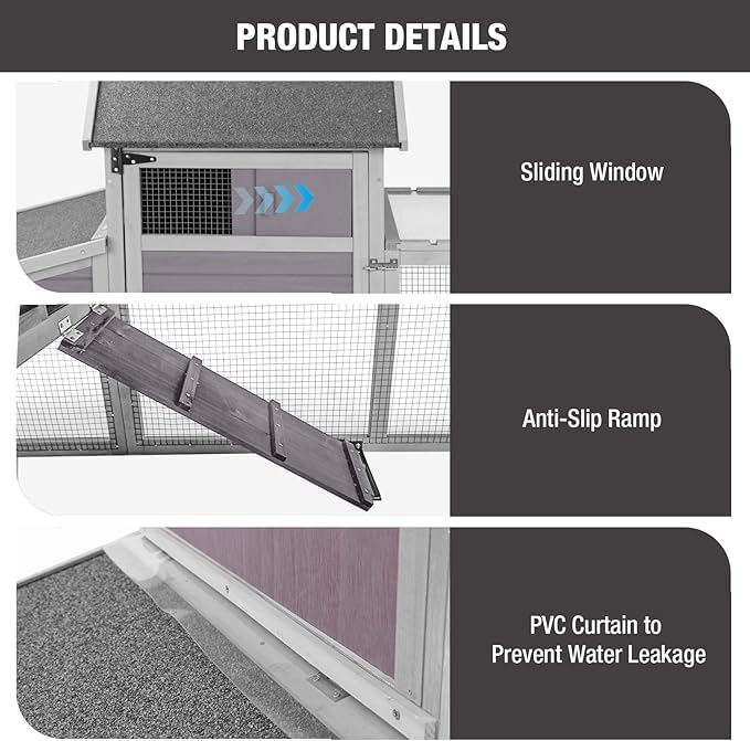 Chicken Coop with Run, Mobile Chicken Tractor with Wheels, Large Hen House with Nesting Box, Waterproof Roof and Pull Out Tray, Wooden Poultry Cage for 2-4 Chickens