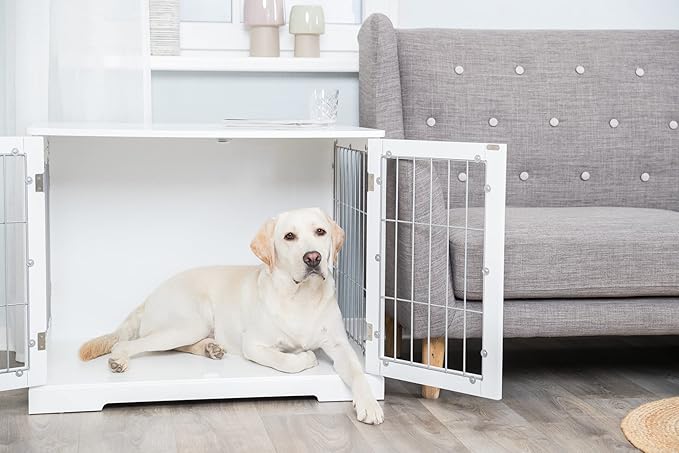 Trixie 32.7" Indoor Dog Crate, Wooden Crate Table for Dogs Up to 50 lb, Medium Dog Kennel, Perfect in Any Room, White