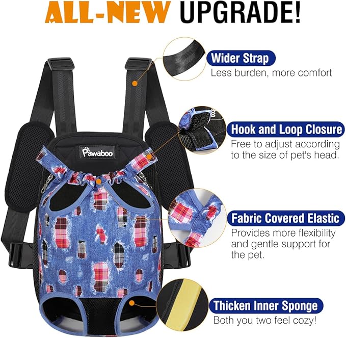 Pawaboo Pet Dog Carrier Backpack, Adjustable Pet Front Cat Dog Carrier Backpack Bag for Small Medium Dogs Cats Puppies, Legs Out, Easy-Fit for Traveling, XL, Denim Blue