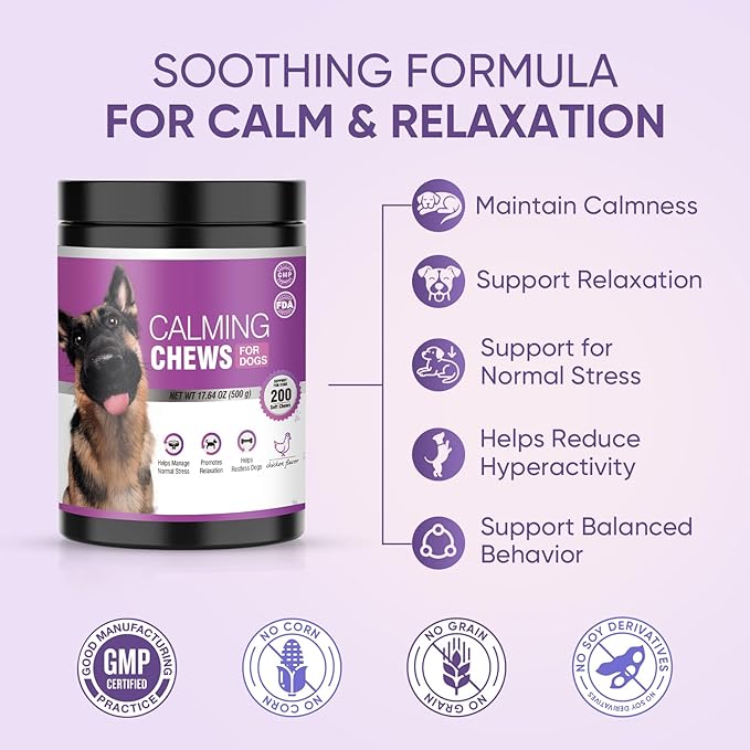 Calming Chews for Dogs 200pc Dog Calming Treat and Bites with Melatonin - Anxiety and Stress Relief Treats for Dogs Puppy Sleep Aid Calm Dog with Noise,Thunder,Barking,Separation,Chewing
