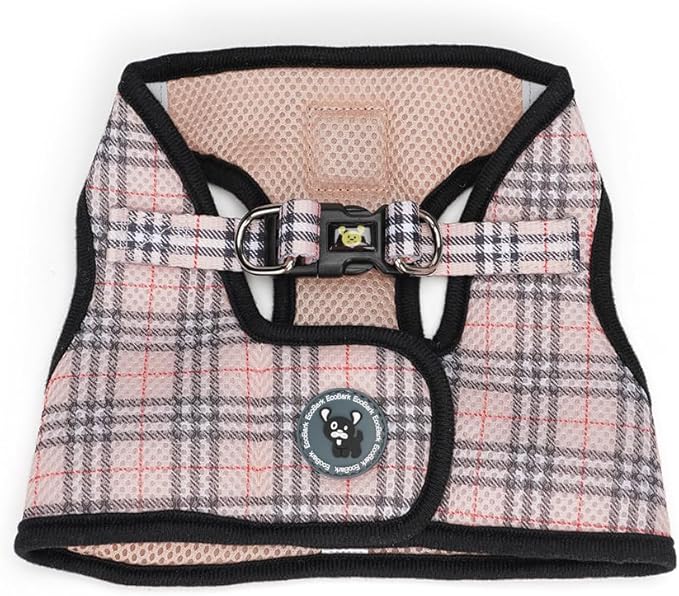EcoBark Step in Dog Harness - Reflective and Adjustable Body Halter Vest - Soft Mesh Harness (Beige Plaid)