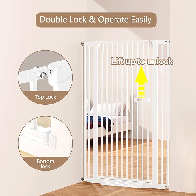 55.1" Extra Tall Cat Gate for Doorways, Dog Gate Indoor for Stairs/Hallways/Kitchen, 34-38.1" Wide Include 4.13" Extension Kits, No Drilling Auto Close High Pressure Mounted, White