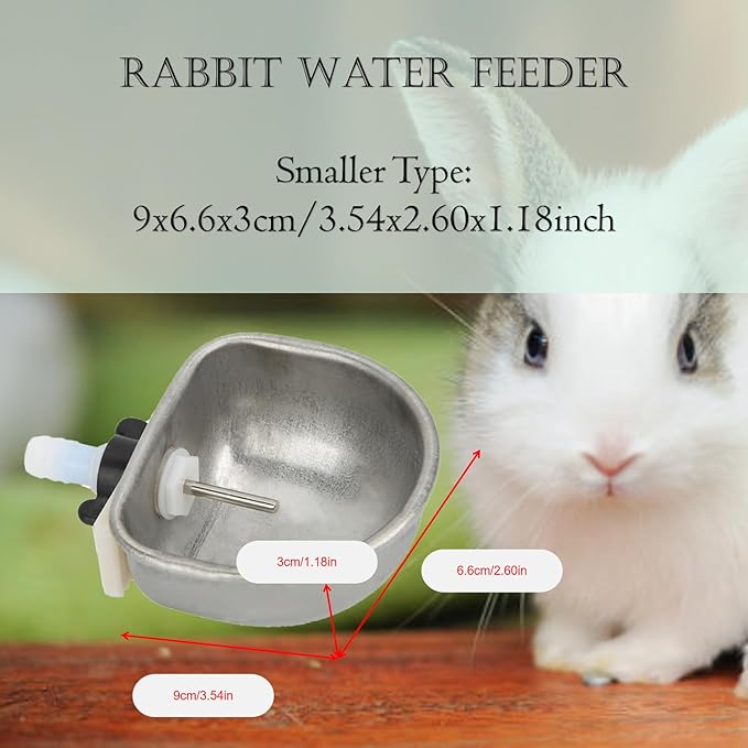 10Pcs Rabbit Stainless Pet Water Bowl Dispenser, Automatic Rabbit Water Feeder with Bowl, Rabbit Watering System Kit, Removable Hanging Pet Cage Water Bowls