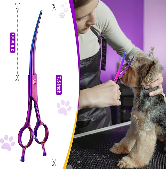 JASON Curved Shears for Dogs - 7" Pet Grooming Scissors with Ergonomic Handle Japanese Stainless Steel Trimming Scissor for Dogs, Cats and Other Pets, Sharp (Up-Curved, Purple) Christmas Gift