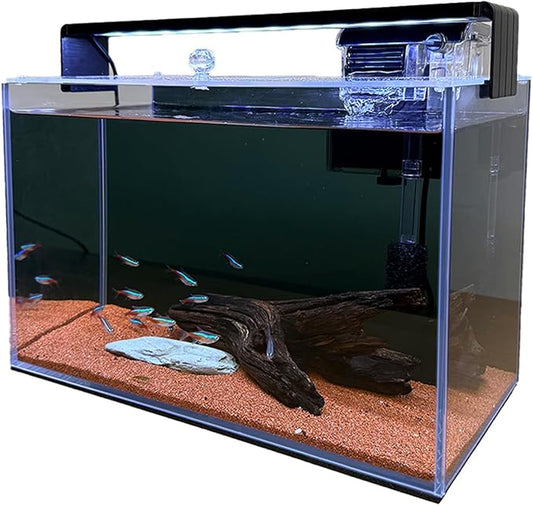 3.2 Gallon Fish Tank, Nano Nature Aquarium Kit,Small Aquarium Starter Kit,Ultra-Clear Rimless Desktop Small Aquarium with Filter and Light for Betta,Shrimp,Goldfish.Black Glass