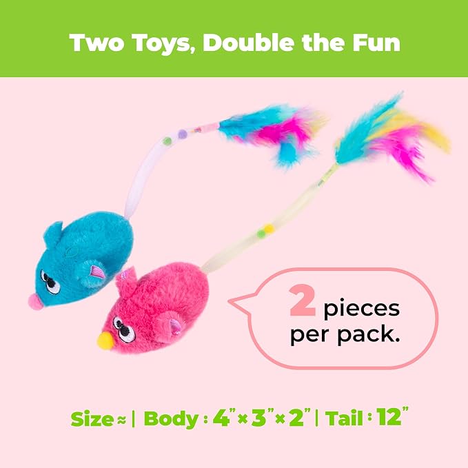 Catify Interactive Cat Toy - Squeaking Mice Set, Blue & Fuchsia - Image 7