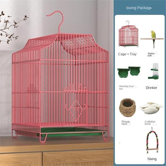 Bird Cage Bird Aviary Metal Tall Tiel Cage Parrot Cage Flight Birdcag Portable Bird Carrier with Hook Travel Carrier Cage Strong(Blue)
