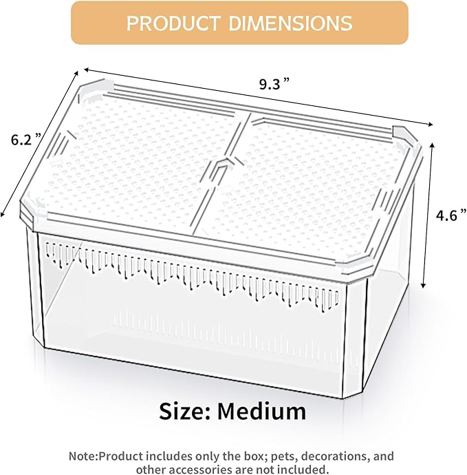 High-Transparency Reptile & Insect Enclosure Terrarium with Magnetic Door, Excellent Ventilation, Easy Cleaning, and Strong, Long-Lasting Build for Cricket,Frog,Gecko(White, 9.3x6.2x4.6 Inch)