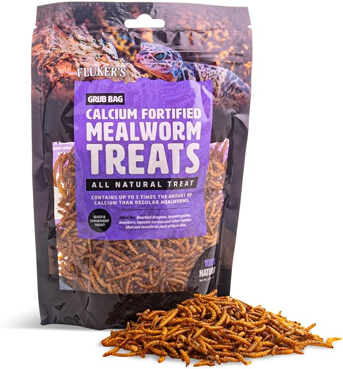 Fluker’s Grub Bag All Natural Calcium Fortified Mealworm Treats, Packed with Protein, Rich in Nutrients, A Reptile Favorite, 3 oz