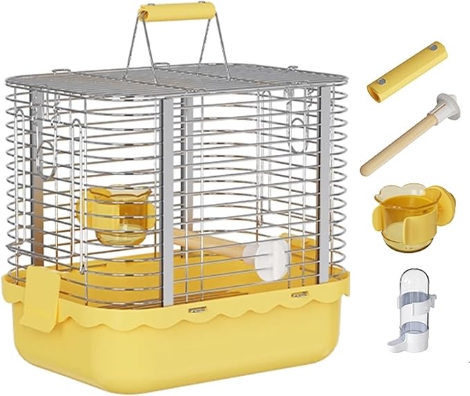 Bird Carrier Travel Cage Parakeet, Portable Outdoor Bird Cage Indoor Bird Aviary for Parrots, Canaries, Lovebirds, Quakers(Small(Yellow))