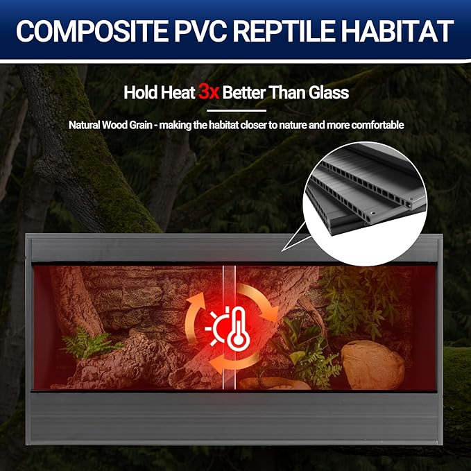 50 Gallon Reptile Enclosure, 36x18x18 Composite Wood & Plastic Eco Reptile Tank Terrarium, 36" Wide Lightweight Reptile Habitat Lounge for Ball Python Bearded Dragon Gecko Turtle