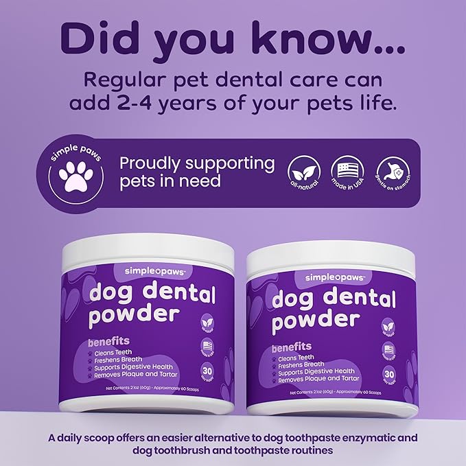 Dog Dental Powder for Teeth Cleaning - Dental Powder for Dogs Teeth – Prevent Dog Bad Breath with Probiotics for Fresh Breath & Oral Health – Chicken Flavored, 60 Scoop Supply