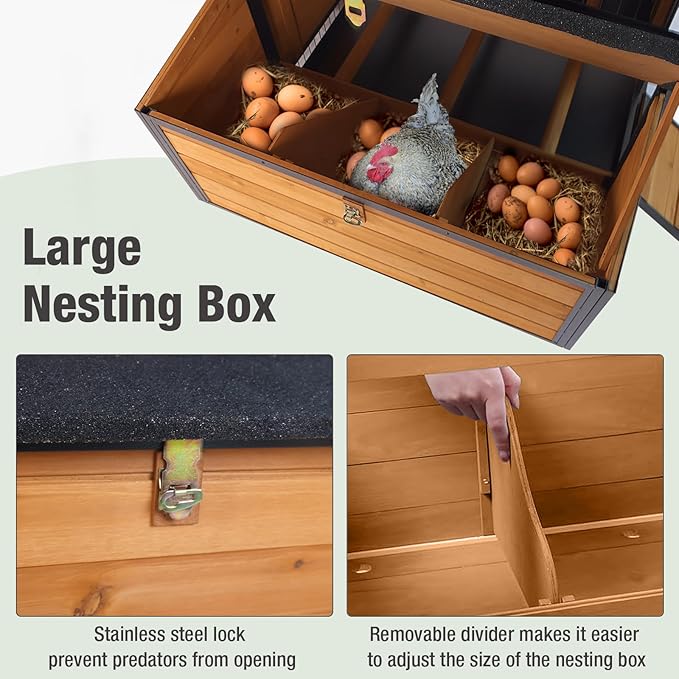 Large Chicken Coop with Run, Mobile Chicken House with Wheels and All-Around Iron Frame, Chicken Tractor Poultry Cage for 6-8 Chickens, Nesting Box, Metal Pull-Out Tray