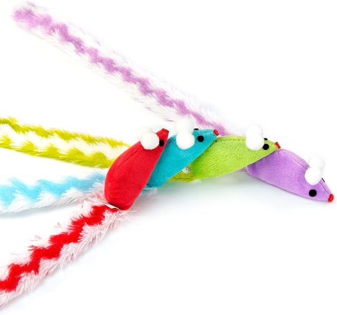CHIWAVA 4PCS 15" Long Soft Plush Cat Toys Mice with Rattle Rustle Sound - Image 2