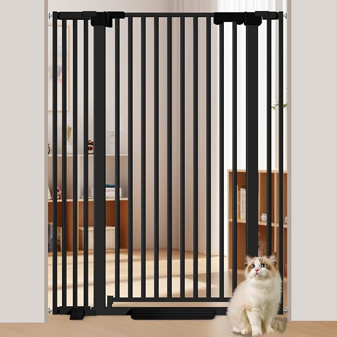 51'' Extra Tall Cat Gate Barrier for Doorways Hallways, Pressure Mounted Pet Dog Gates Ajustable Auto Close, Cat Fence Indoor Climb Proof 30-41'' Wide (Black)