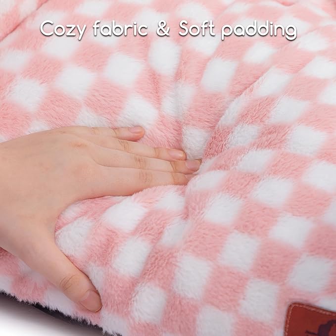Hollypet Fluffy Dog Cat Bed Pet Couch Beds Plush Soft Warming Washable Puppy Bed for Small Medium Dogs and Large Cats, Pink and White, 24" L x 18" W x 10" Th