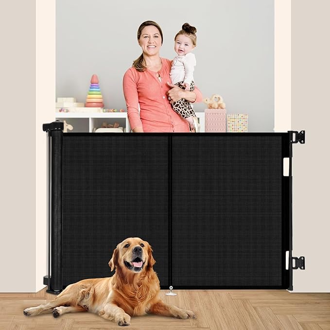 Miumoon 50 inch Retractable Baby Gates 42 inch Tall, Retractable Gate with Reinforced Strip Design to Prevent Crawling Through, Retractable Dog Gate for Stairs, Doorways, Hallways